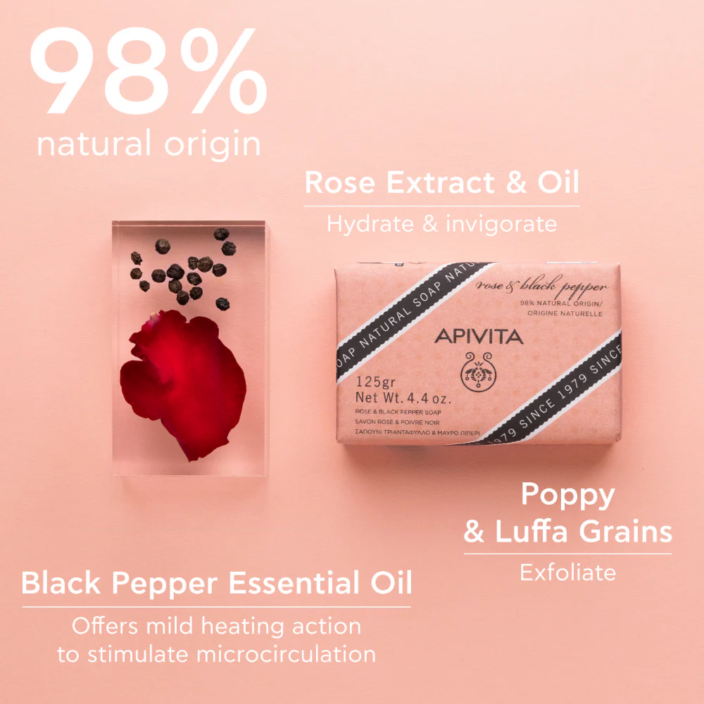 Apivita Rose & Black Pepper Soap 125G - Image 2